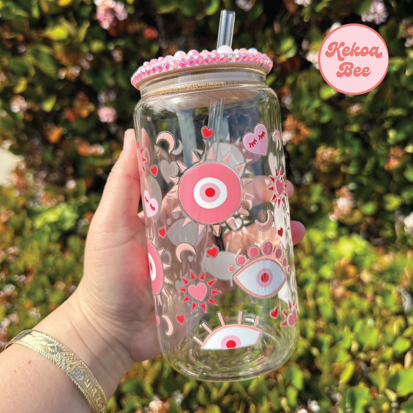 PINK EVIL EYE GLASS CUP