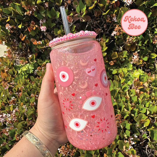 PINK EVIL EYE GLASS CUP