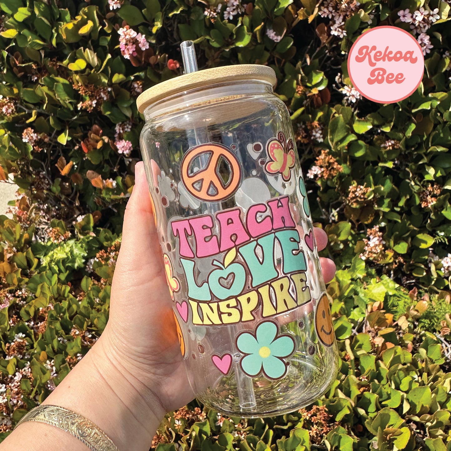 TEACH LOVE INSPIRE GLASS CUP